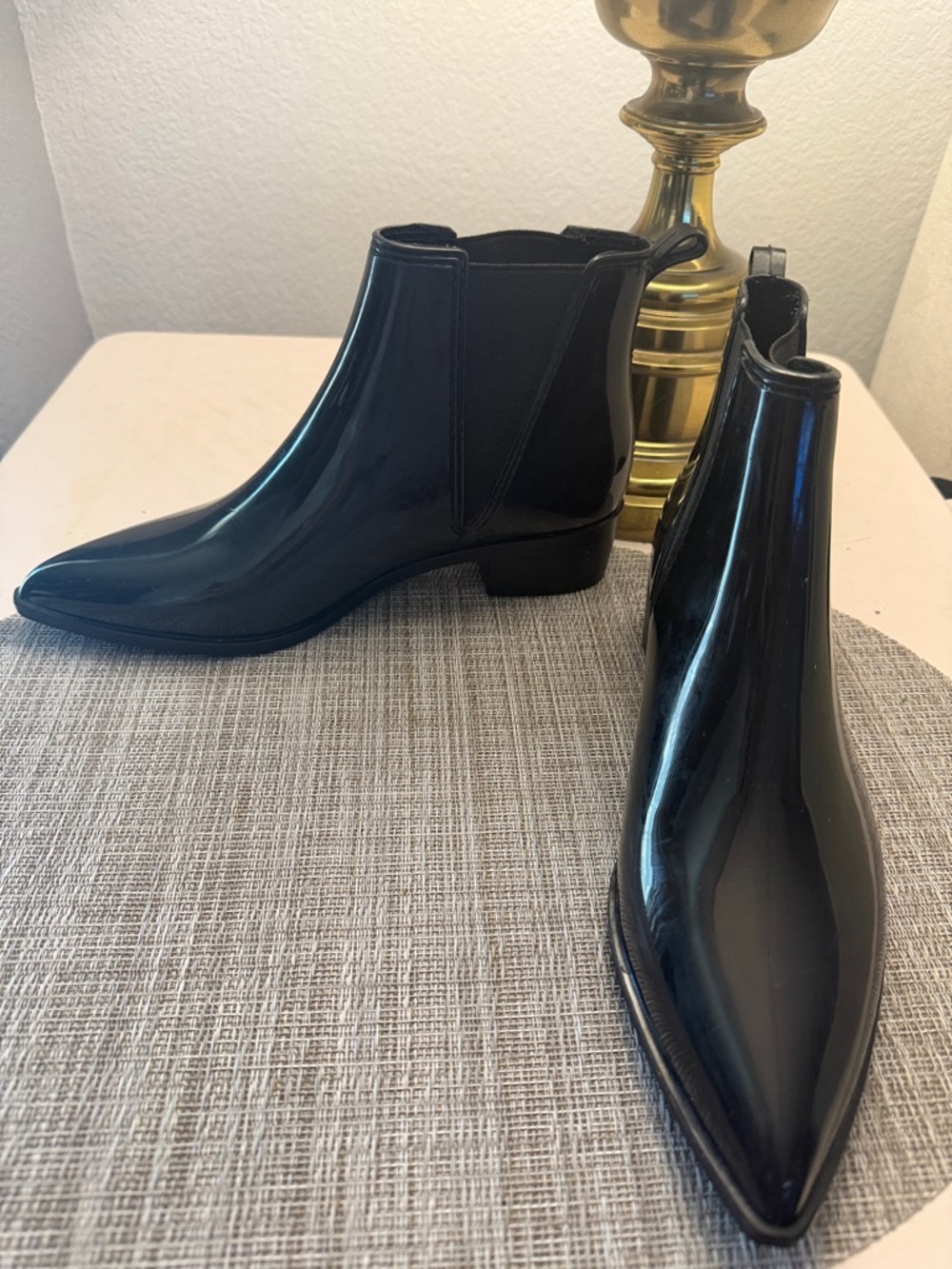 Jeffrey Campbell Black Patent Pointed Chelsea Heeled Boots